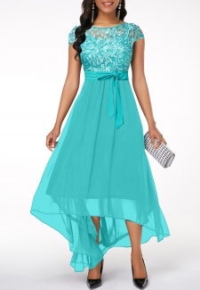 Mint Green High Low Boat Neck Lace Dress