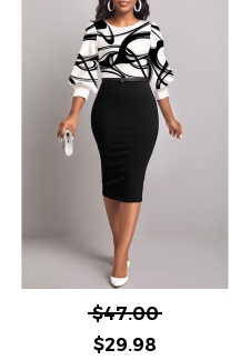 Round Neck Ink Painting Print Black Dress