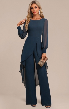 Peacock Blue Long Patchwork Scoop Neck Jumpsuit