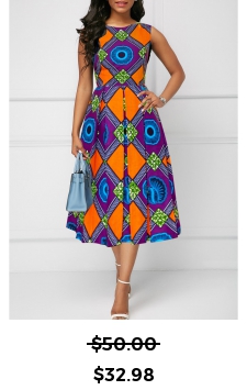 Tribal Print Patchwork Multi Color Sleeveless Round Neck Dress