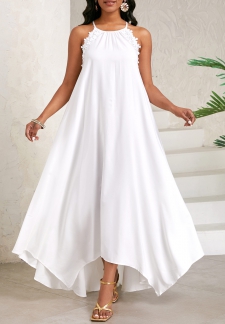 Tie Back Handkerchief Hem White Beach Dress