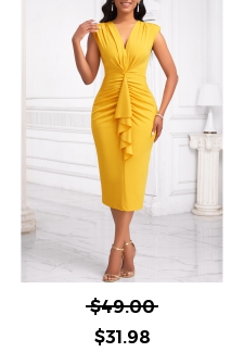 Ruffle Yellow Short Sleeve V Neck Bodycon Dress