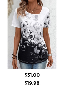 Floral Print Lightweight Black Short Sleeve T Shirt