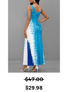Tie Dye Print Lace Up Light Blue Maxi Dress