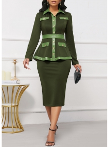 Vegan Leather Blackish Green Long Sleeve Dress