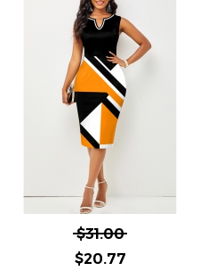 Split Neck Black Geometric Print Dress