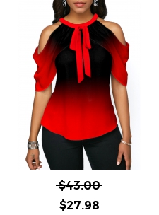 Cold Shoulder Ombre Red Halter Blouse