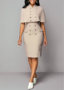 Cap Shoulder Top and Button Detail Back Slit Dress