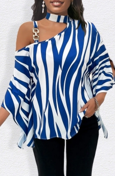 Zebra Stripe Print Chain Blue T Shirt