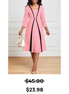 Pleated Hem Pink Square Neck Dress