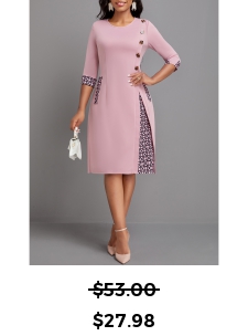 Geometric Print Button Pink A Line Dress