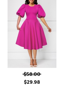 New Year Umbrella Hem Round Neck Hot Pink Dress