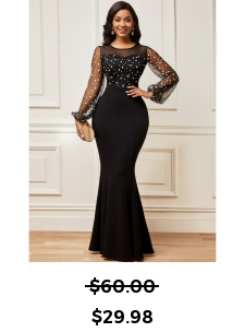 Mesh Stitching Long Sleeve Round Neck Dress