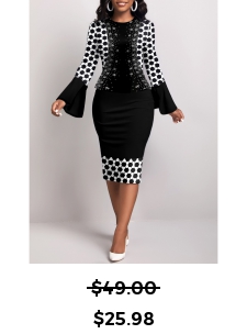 Geometric Print Fake 2in1 Black Bodycon Dress