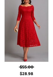 Lace Red Boat Neck Layered Dress