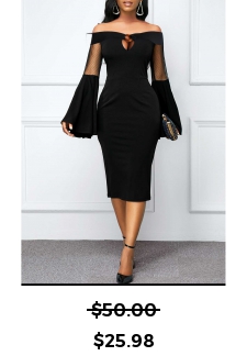 Off Shoulder Flare Sleeve Black Mesh Dress