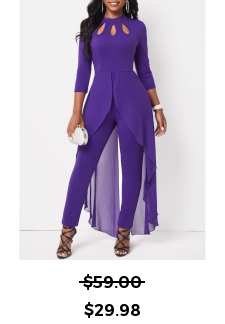 Cage Neck Purple Stand Collar Jumpsuit