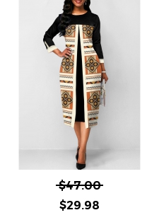 Tribal Print Fake 2in1 Black A Line Dress