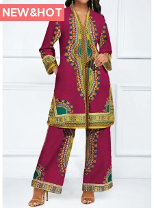 African Tribal Print Zipper Hot Pink Top and Pants