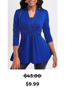 Royal Blue V Neck Ruched T Shirt
