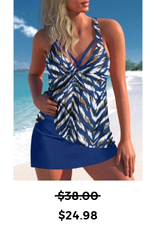 Animal Print Criss Cross Blue Tankini Top