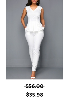 White V Neck Sleeveless Peplum Jumpsuit