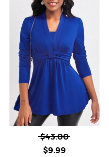 Royal Blue V Neck Ruched T Shirt