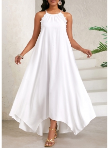 Tie Back Handkerchief Hem White Beach Dress