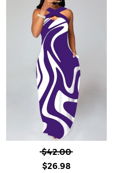 Geometric Print Criss Cross Purple Maxi Dress