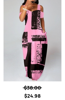 Graffiti Print Pocket Pink O Shape Maxi Dress