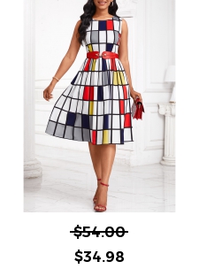 Plaid Breathable White Sleeveless Round Neck Dress