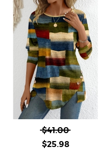 Geometric Print Button Multi Color Long Sleeve T Shirt