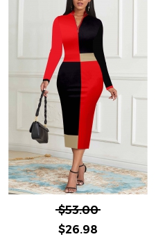 Geometric Print Black Stand Collar Bodycon Dress