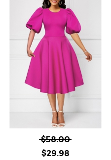 New Year Umbrella Hem Round Neck Hot Pink Dress