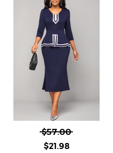 Striped Navy V Neck Bodycon Dress
