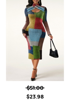 Criss Cross Rainbow Color Halter Bodycon Dress