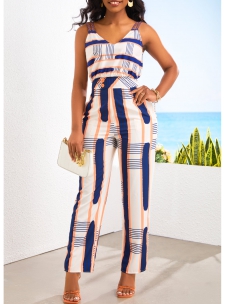 Geometric Print Pocket Multi Color Ankle Length Jumpsuit