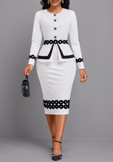 Fake 2in1 White Long Sleeve Round Neck Bodycon Dress