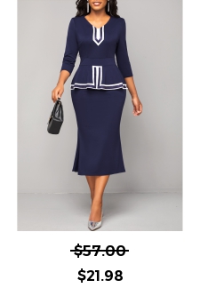 Striped Navy V Neck Bodycon Dress