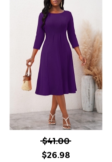 Purple 3/4 Sleeve Round Neck Dress