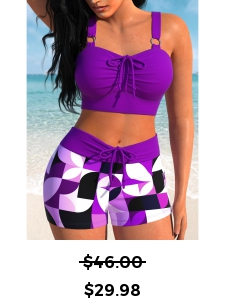 Geometric Print Bowknot Purple Bikini Set