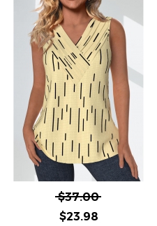 Geometric Print Surplice Light Yellow Sleeveless Tank Top