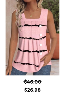 Striped Button Light Pink Sleeveless Square Neck Tank Top