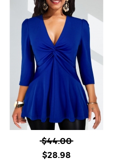 Twist Royal Blue Three Quarter Length Sleeve Blouse