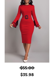 Contrast Binding Belted Wine Red Bodycon Dress