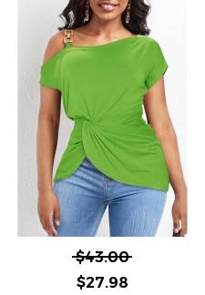 Asymmetrical Neck Twist Grass Green T Shirt