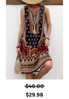 Tribal Print Button Multi Color A Line Sleeveless Dress