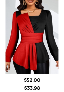 Asymmetry Red Long Sleeve Square Neck Blouse