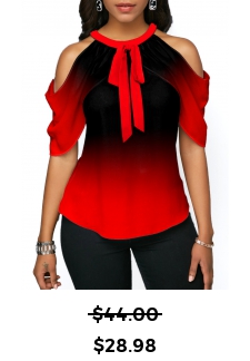 Cold Shoulder Ombre Red Halter Blouse