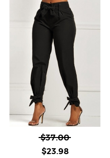 Belted Black Elastic Mid Waisted Pants